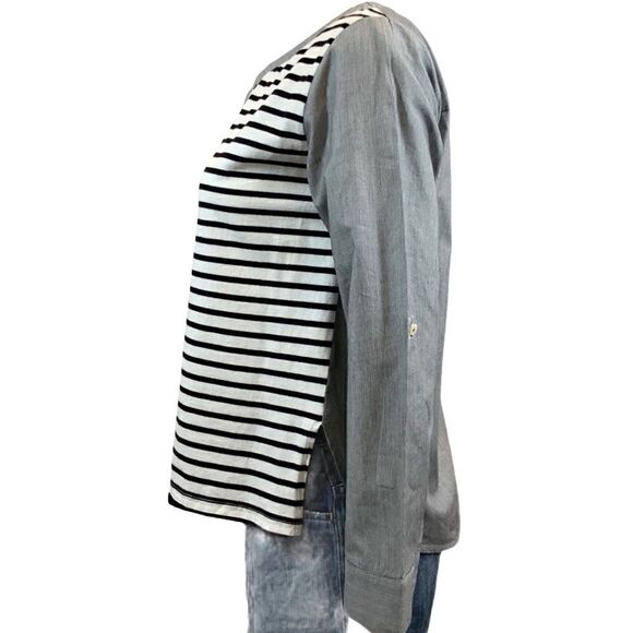 ANTHROPOLOGIE POSTCODE STRIPED LONG SLEEVE BOATNECK TOP POPLIN JERSEY SIZE XS - Picture 2 of 8